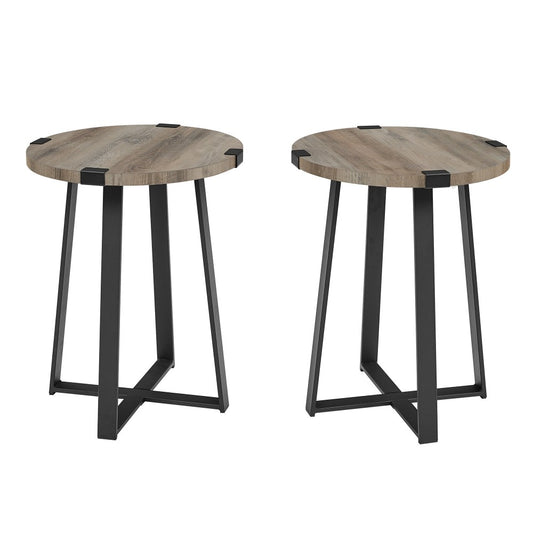 Modern Industrial 2-Piece Metal Wrap Side Table Set - Gray Wash
