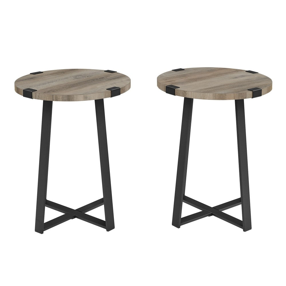 Modern Industrial 2-Piece Metal Wrap Side Table Set - Gray Wash