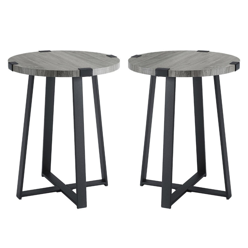 Modern Industrial 2-Piece Metal Wrap Side Table Set - Slate Gray