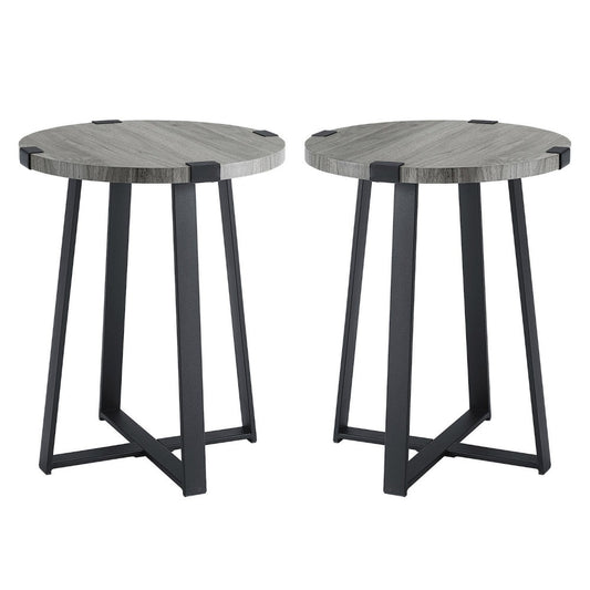 Modern Industrial 2-Piece Metal Wrap Side Table Set - Slate Gray