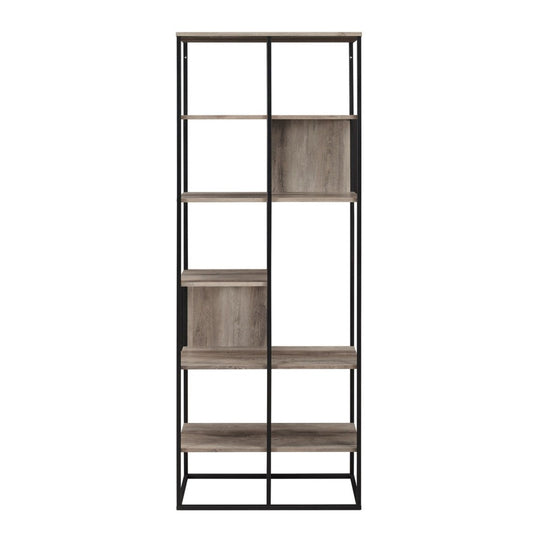 Modern Industrial Metal and Wood Bookshelf - Gray Wash