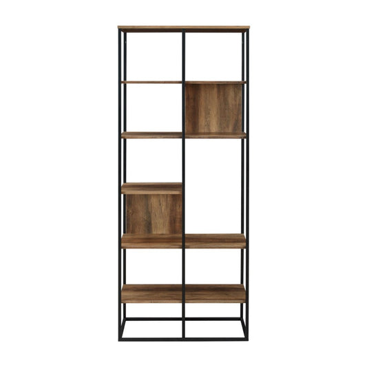 Modern Industrial Metal and Wood Bookshelf - Rustic Oak