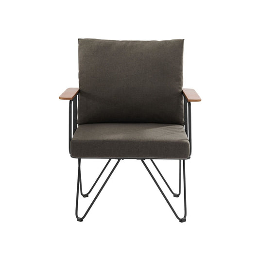 Modern Metal and Wood Detail Hairpin Leg Patio Chair - Clove Brown