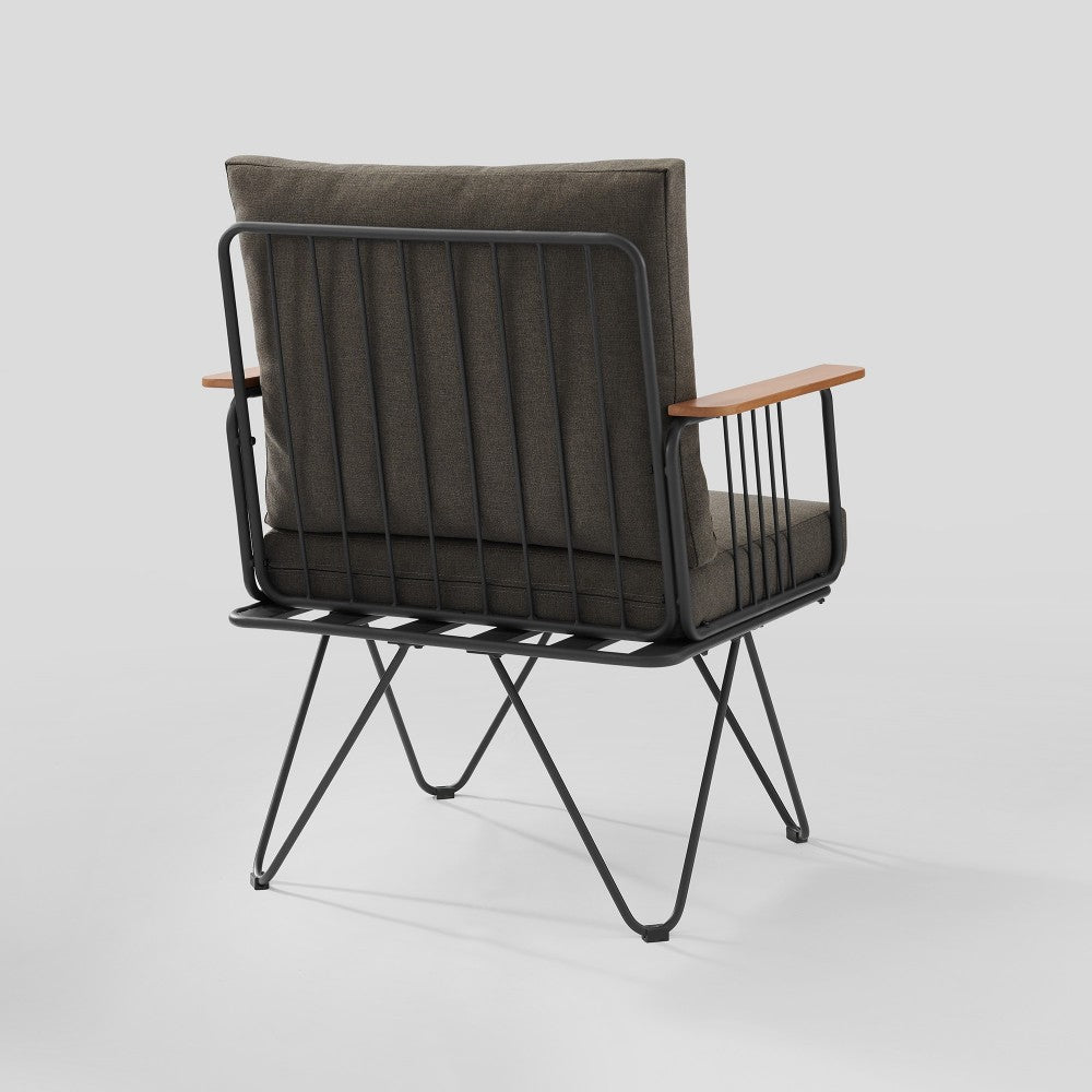 Modern Metal and Wood Detail Hairpin Leg Patio Chair - Clove Brown