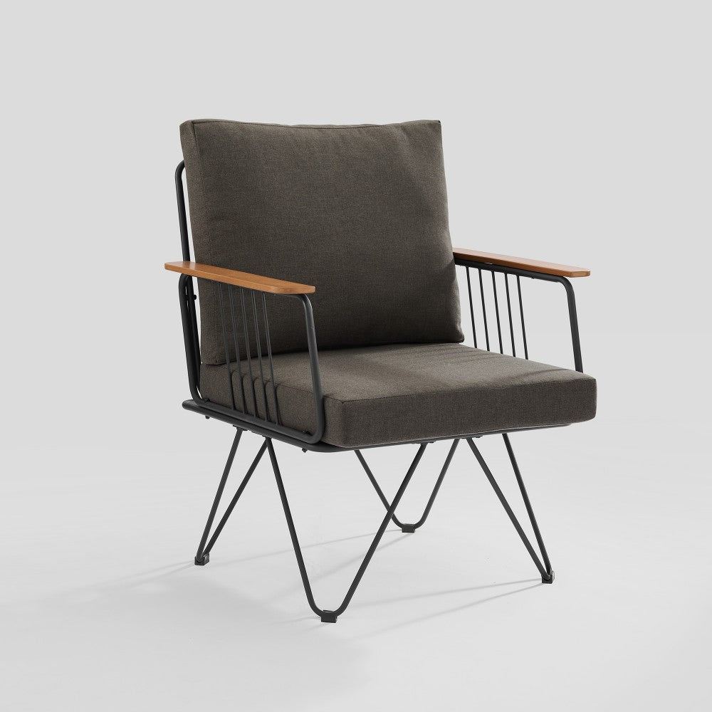 Modern Metal and Wood Detail Hairpin Leg Patio Chair - Clove Brown