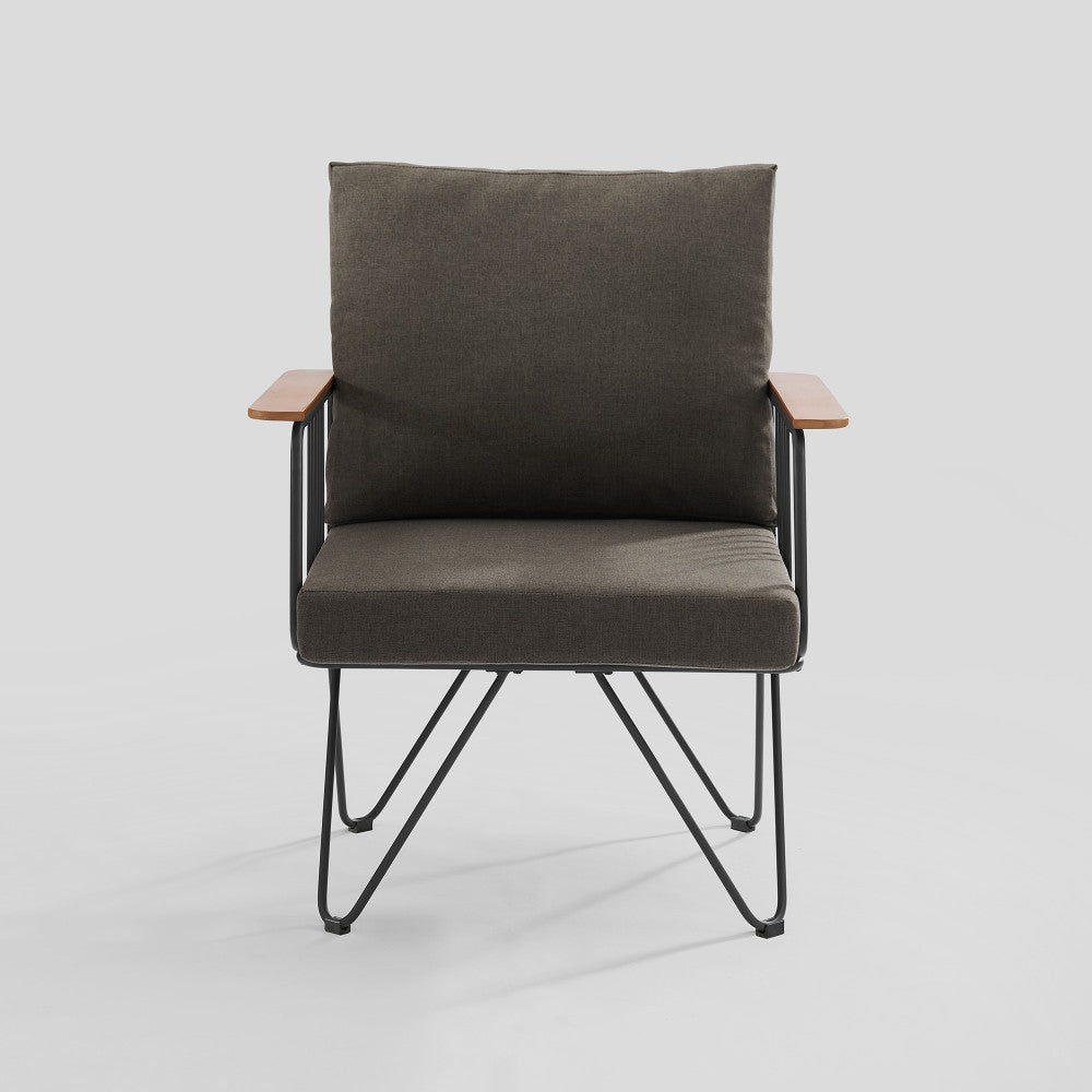 Modern Metal and Wood Detail Hairpin Leg Patio Chair - Clove Brown