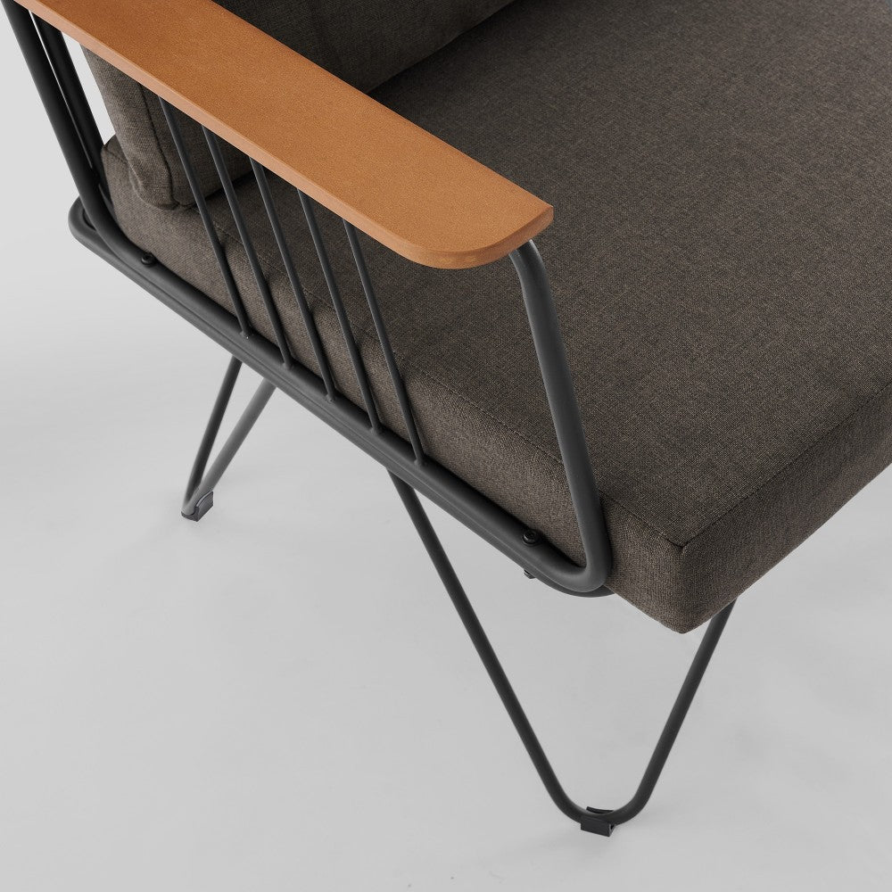 Modern Metal and Wood Detail Hairpin Leg Patio Chair - Clove Brown