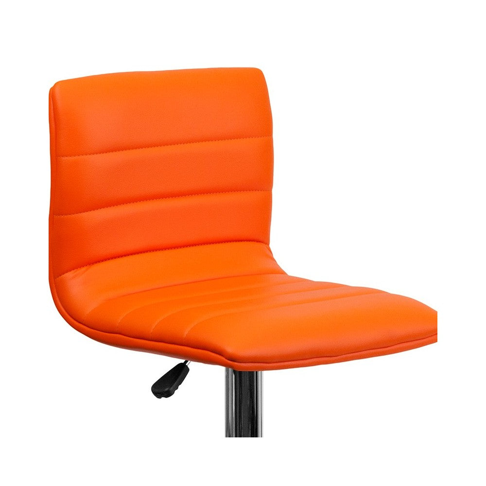 Modern Orange Vinyl Adjustable Bar Stool with Back, Counter Height Swivel Stool with Chrome Pedestal Base