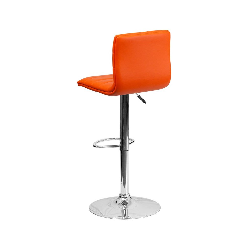 Modern Orange Vinyl Adjustable Bar Stool with Back, Counter Height Swivel Stool with Chrome Pedestal Base