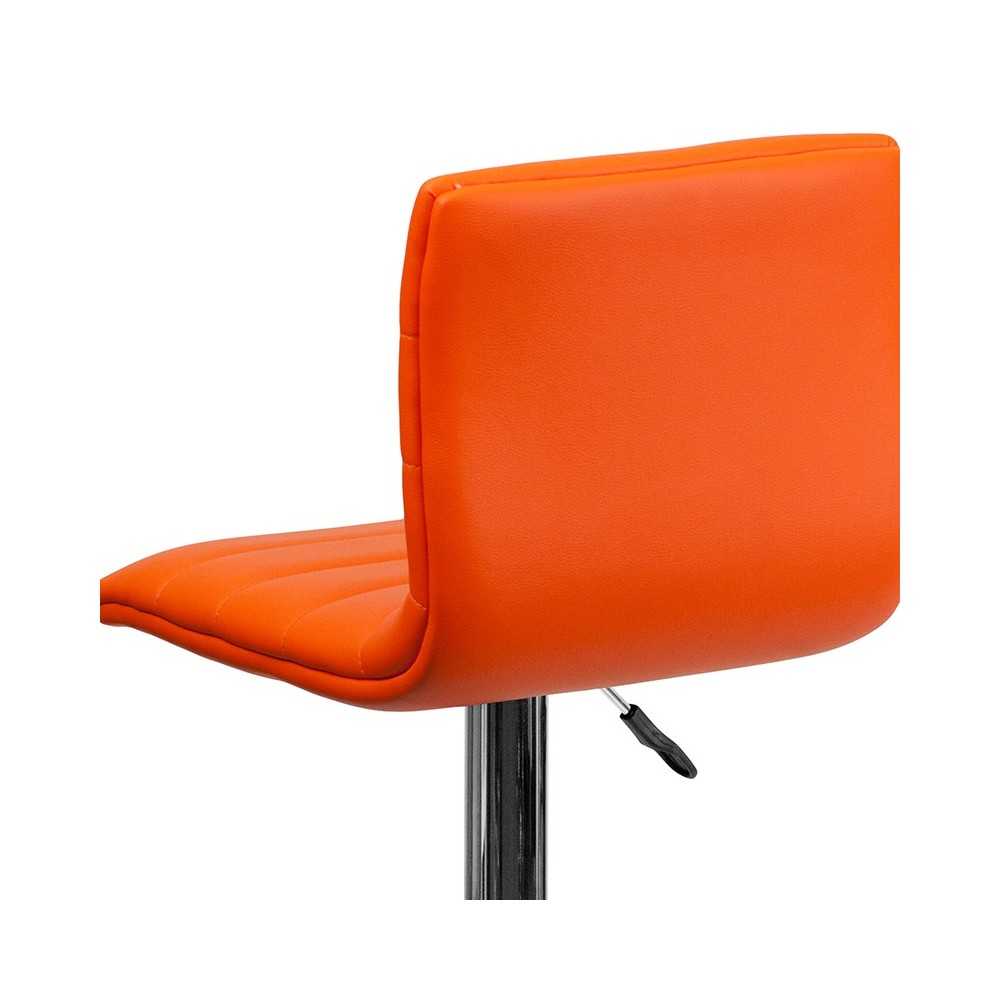 Modern Orange Vinyl Adjustable Bar Stool with Back, Counter Height Swivel Stool with Chrome Pedestal Base