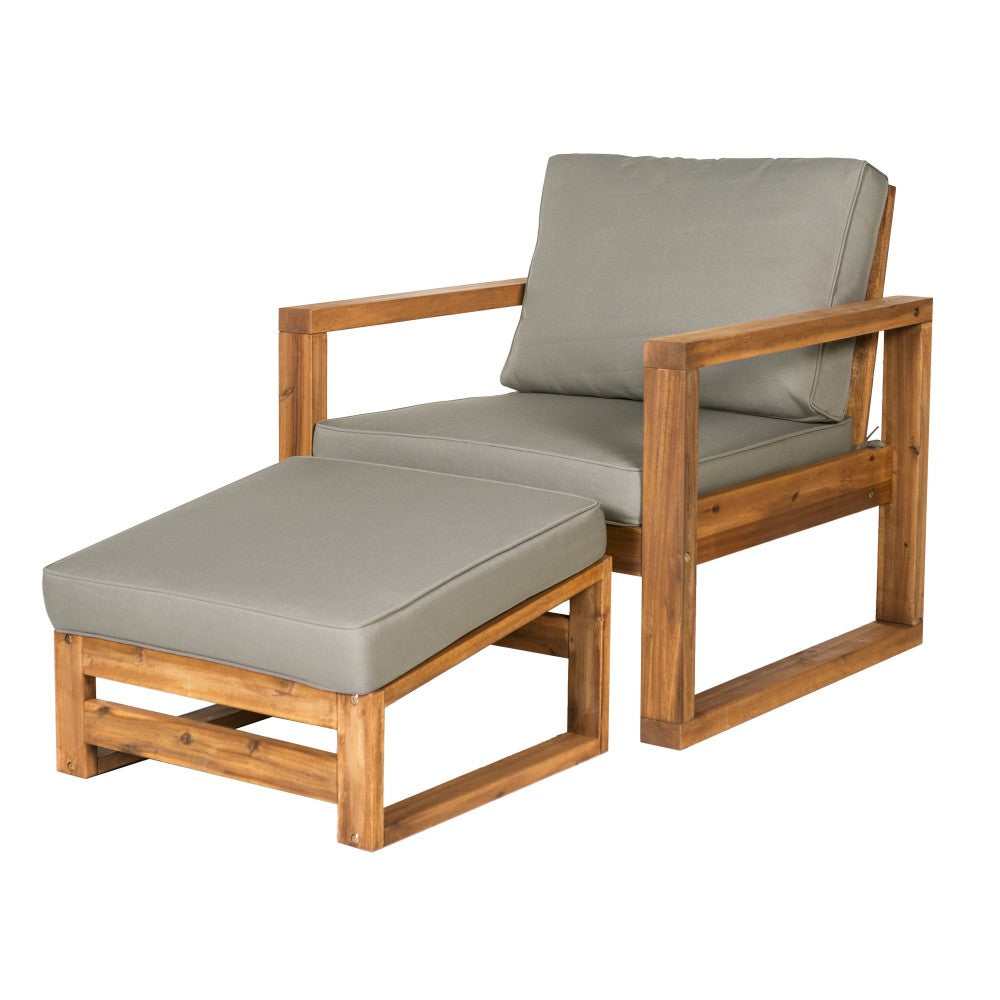 Modern Patio Chair and Ottoman - Brown