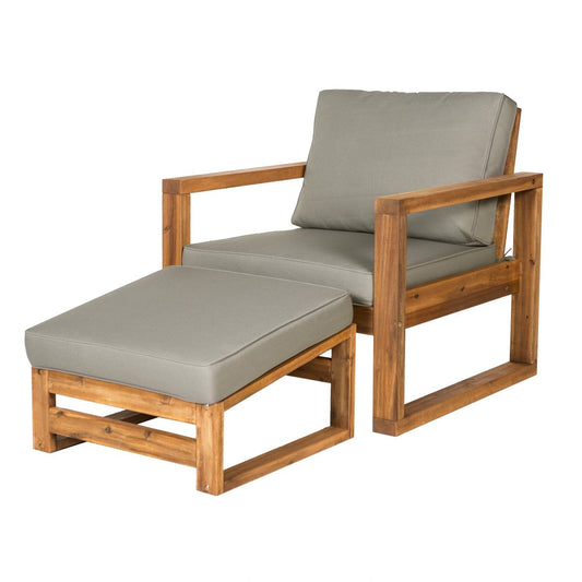 Modern Patio Chair and Ottoman - Brown