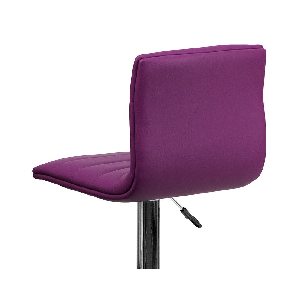 Modern Purple Vinyl Adjustable Bar Stool with Back, Counter Height Swivel Stool with Chrome Pedestal Base