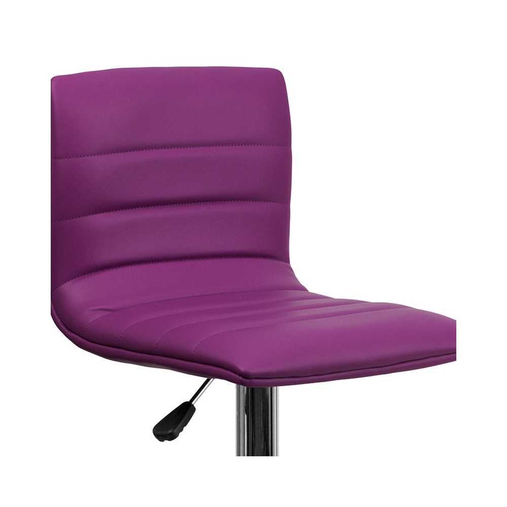 Modern Purple Vinyl Adjustable Bar Stool with Back, Counter Height Swivel Stool with Chrome Pedestal Base