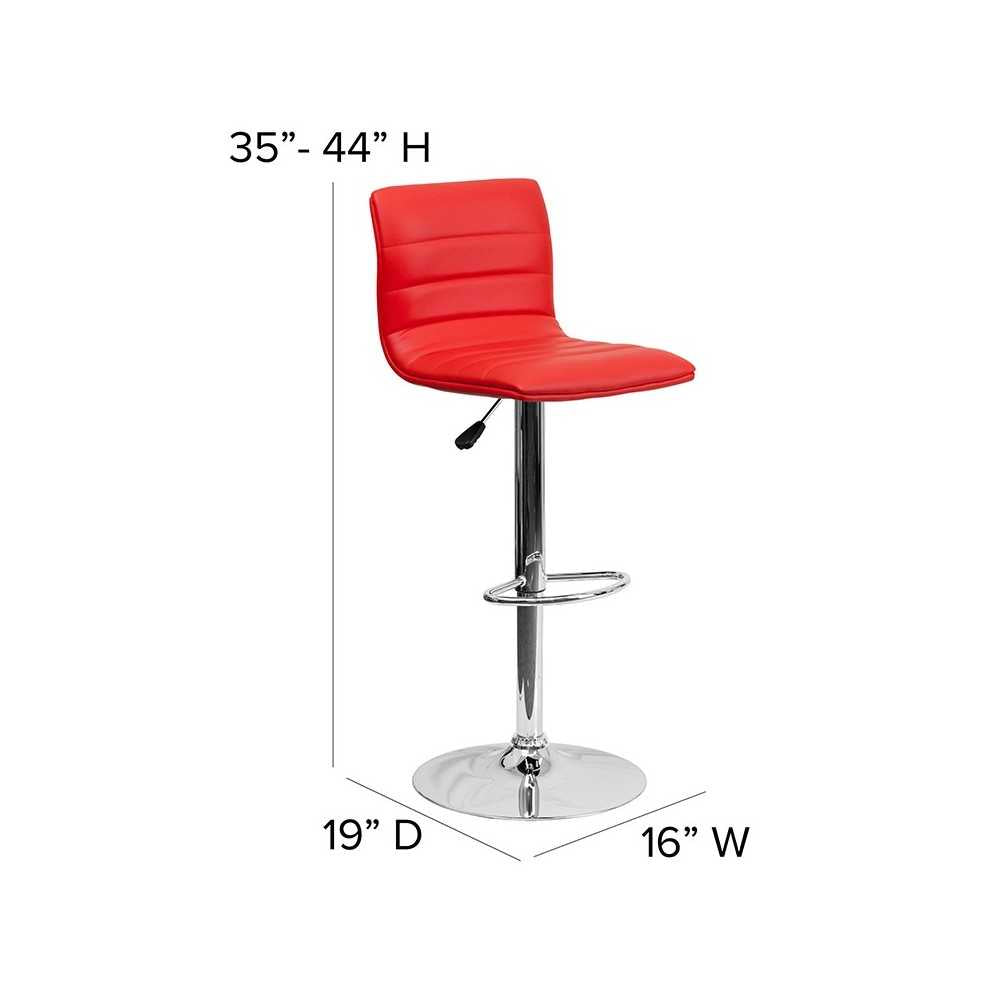 Modern Red Vinyl Adjustable Bar Stool with Back, Counter Height Swivel Stool with Chrome Pedestal Base