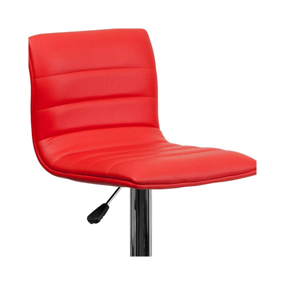 Modern Red Vinyl Adjustable Bar Stool with Back, Counter Height Swivel Stool with Chrome Pedestal Base