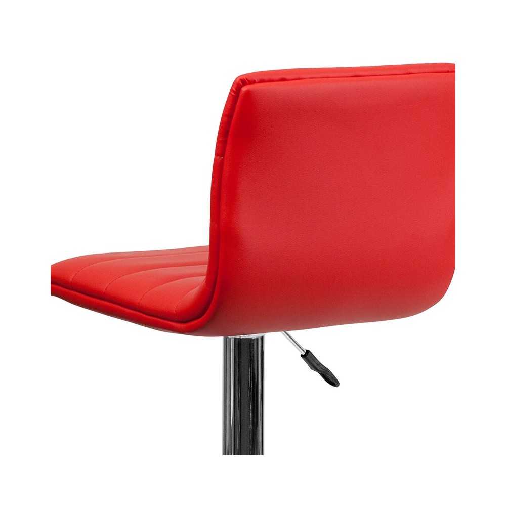 Modern Red Vinyl Adjustable Bar Stool with Back, Counter Height Swivel Stool with Chrome Pedestal Base