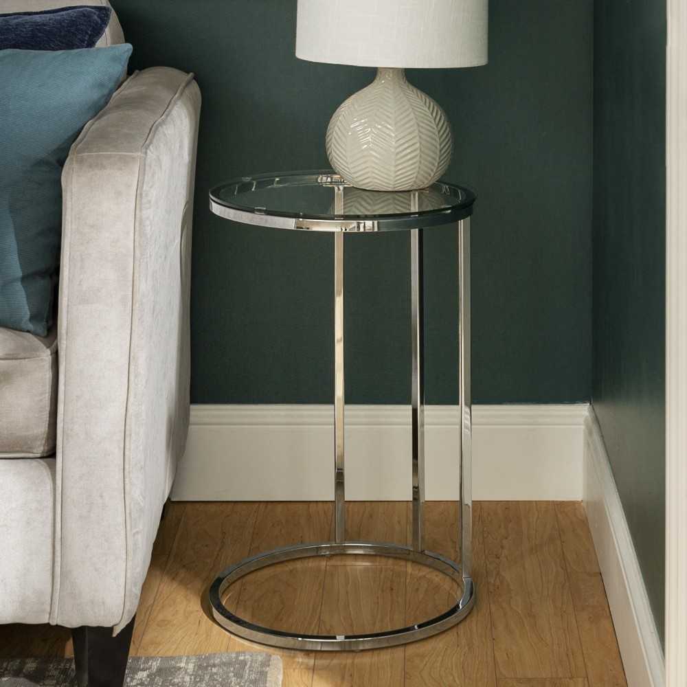 Modern Round End Table - Glass/Chrome