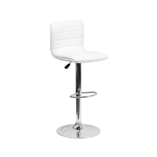 Modern White Vinyl Adjustable Bar Stool with Back, Counter Height Swivel Stool with Chrome Pedestal Base