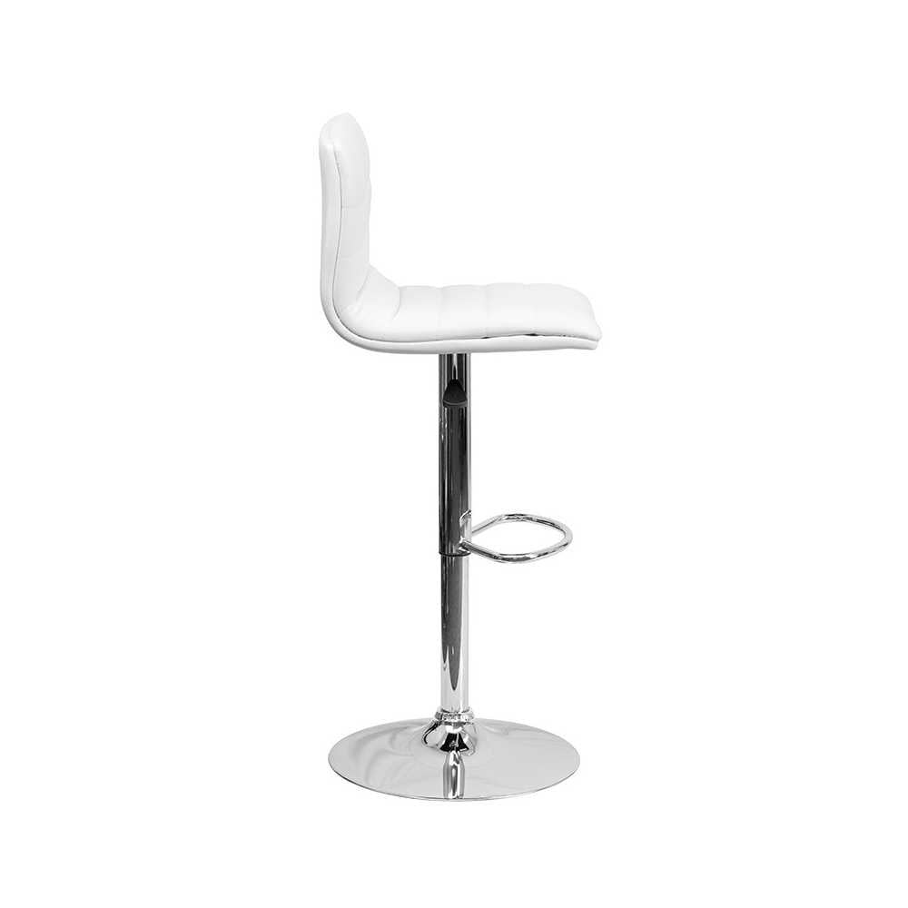 Modern White Vinyl Adjustable Bar Stool with Back, Counter Height Swivel Stool with Chrome Pedestal Base