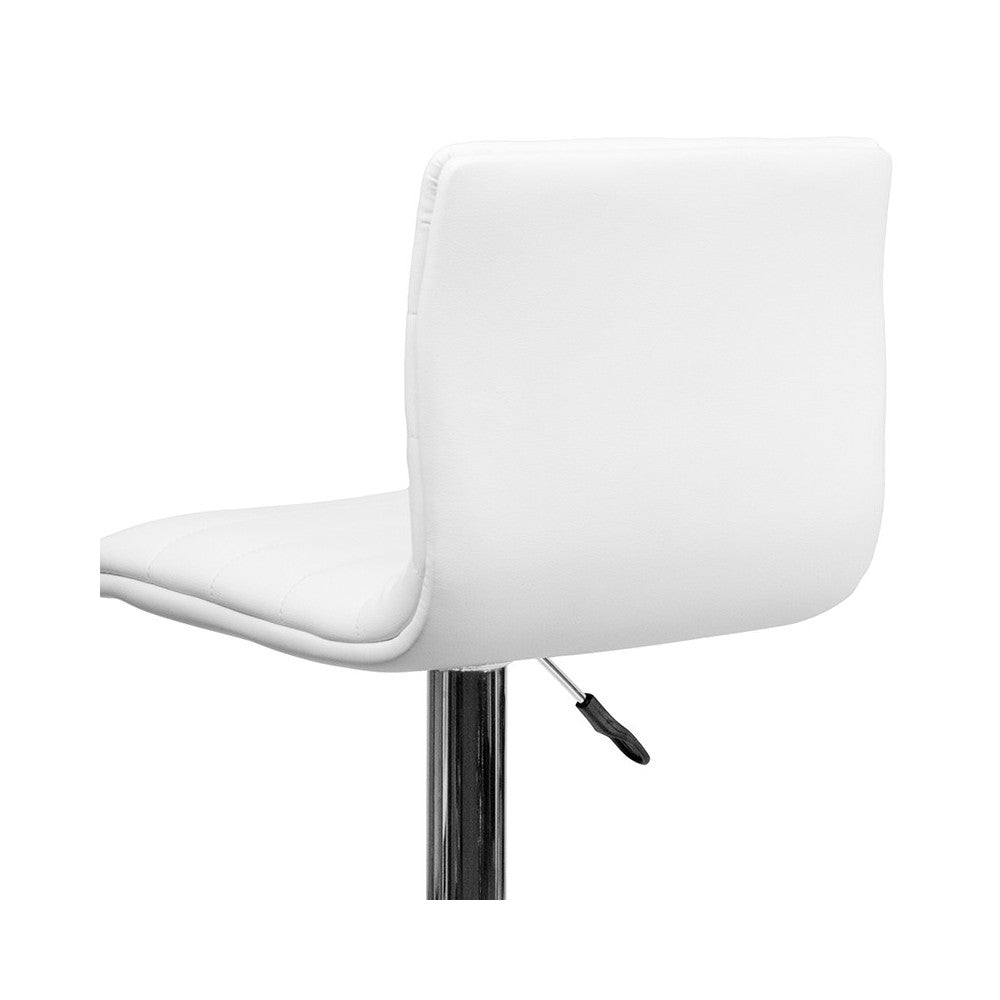 Modern White Vinyl Adjustable Bar Stool with Back, Counter Height Swivel Stool with Chrome Pedestal Base