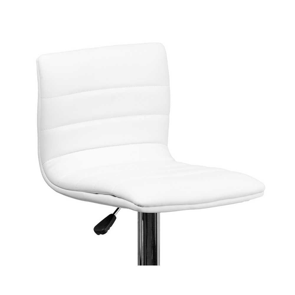 Modern White Vinyl Adjustable Bar Stool with Back, Counter Height Swivel Stool with Chrome Pedestal Base