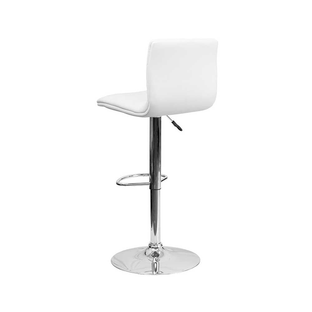 Modern White Vinyl Adjustable Bar Stool with Back, Counter Height Swivel Stool with Chrome Pedestal Base