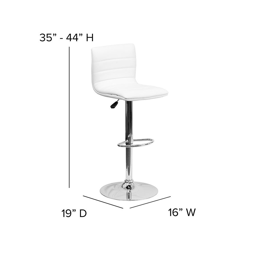 Modern White Vinyl Adjustable Bar Stool with Back, Counter Height Swivel Stool with Chrome Pedestal Base