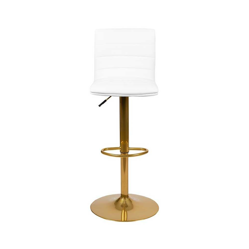 Modern White Vinyl Adjustable Bar Stool with Back, Counter Height Swivel Stool with Gold Pedestal Base, Set of 2