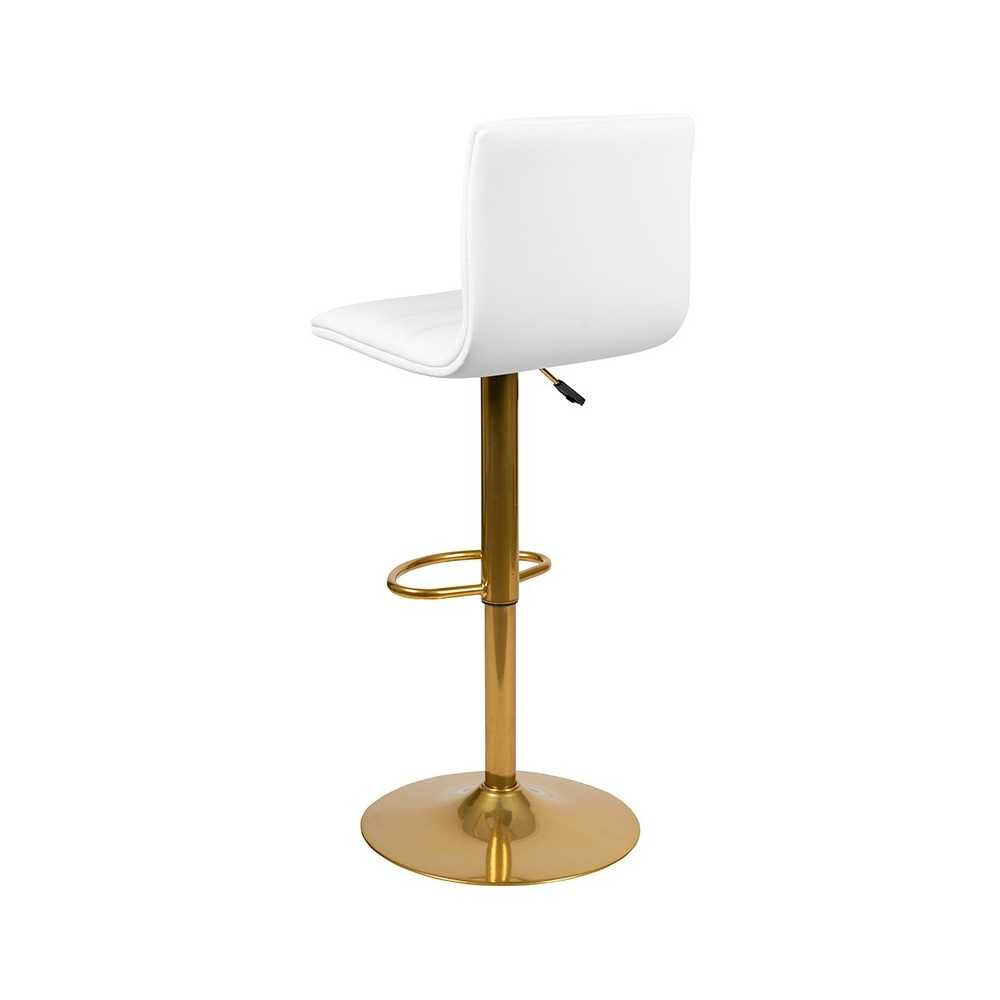 Modern White Vinyl Adjustable Bar Stool with Back, Counter Height Swivel Stool with Gold Pedestal Base, Set of 2