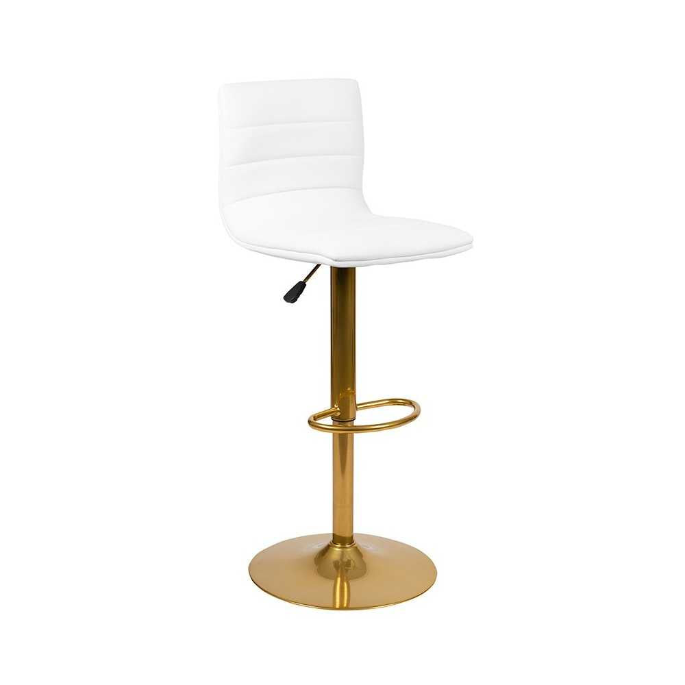 Modern White Vinyl Adjustable Bar Stool with Back, Counter Height Swivel Stool with Gold Pedestal Base, Set of 2