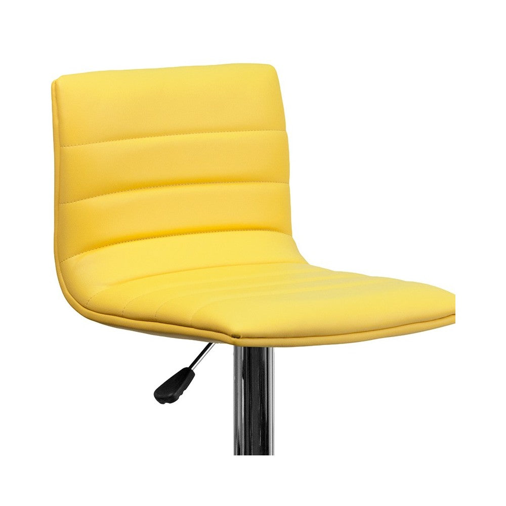 Modern Yellow Vinyl Adjustable Bar Stool with Back, Counter Height Swivel Stool with Chrome Pedestal Base