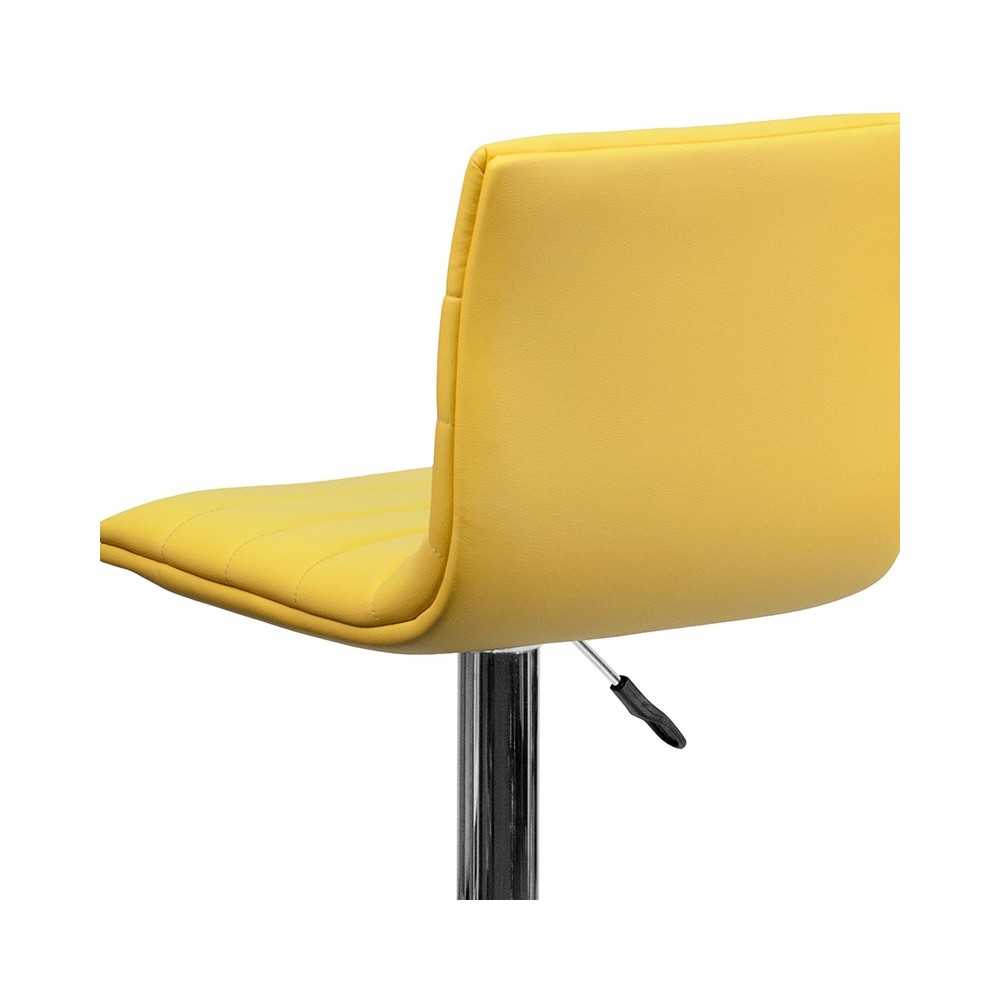 Modern Yellow Vinyl Adjustable Bar Stool with Back, Counter Height Swivel Stool with Chrome Pedestal Base