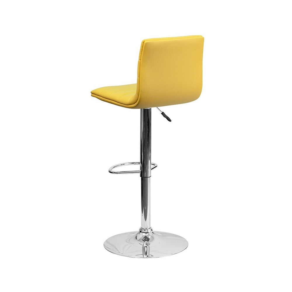 Modern Yellow Vinyl Adjustable Bar Stool with Back, Counter Height Swivel Stool with Chrome Pedestal Base