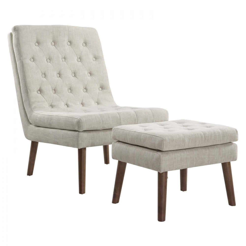 Modify Upholstered Lounge Chair and Ottoman, Beige