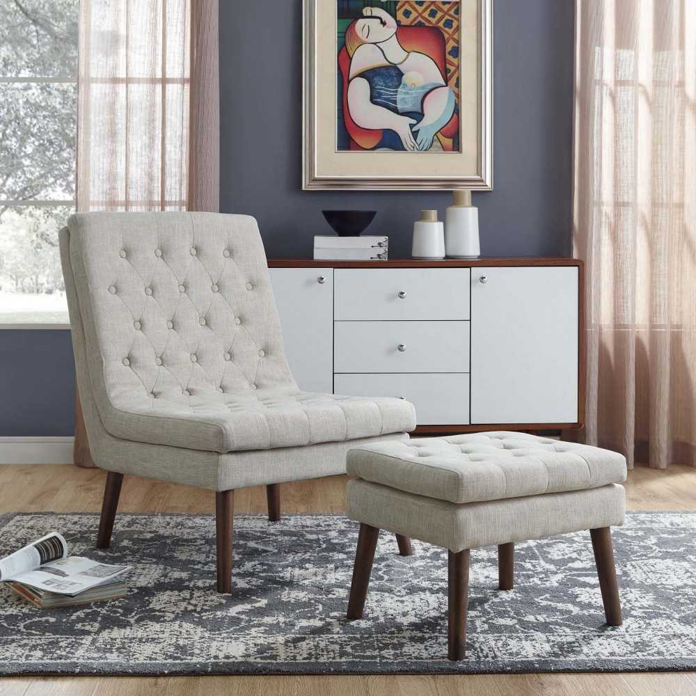 Modify Upholstered Lounge Chair and Ottoman, Beige