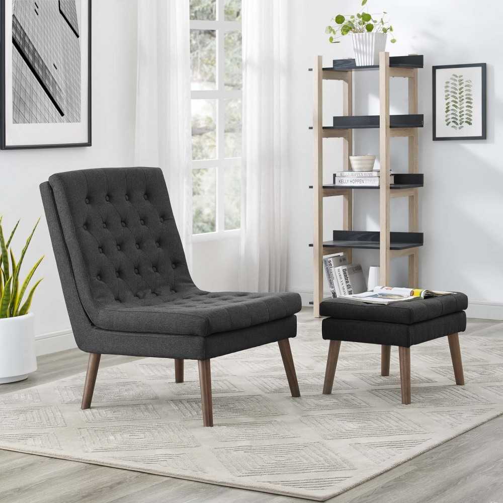 Modify Upholstered Lounge Chair and Ottoman, Gray