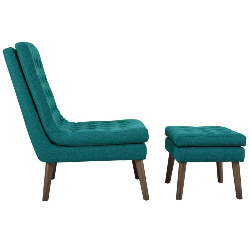 Modify Upholstered Lounge Chair and Ottoman, Teal