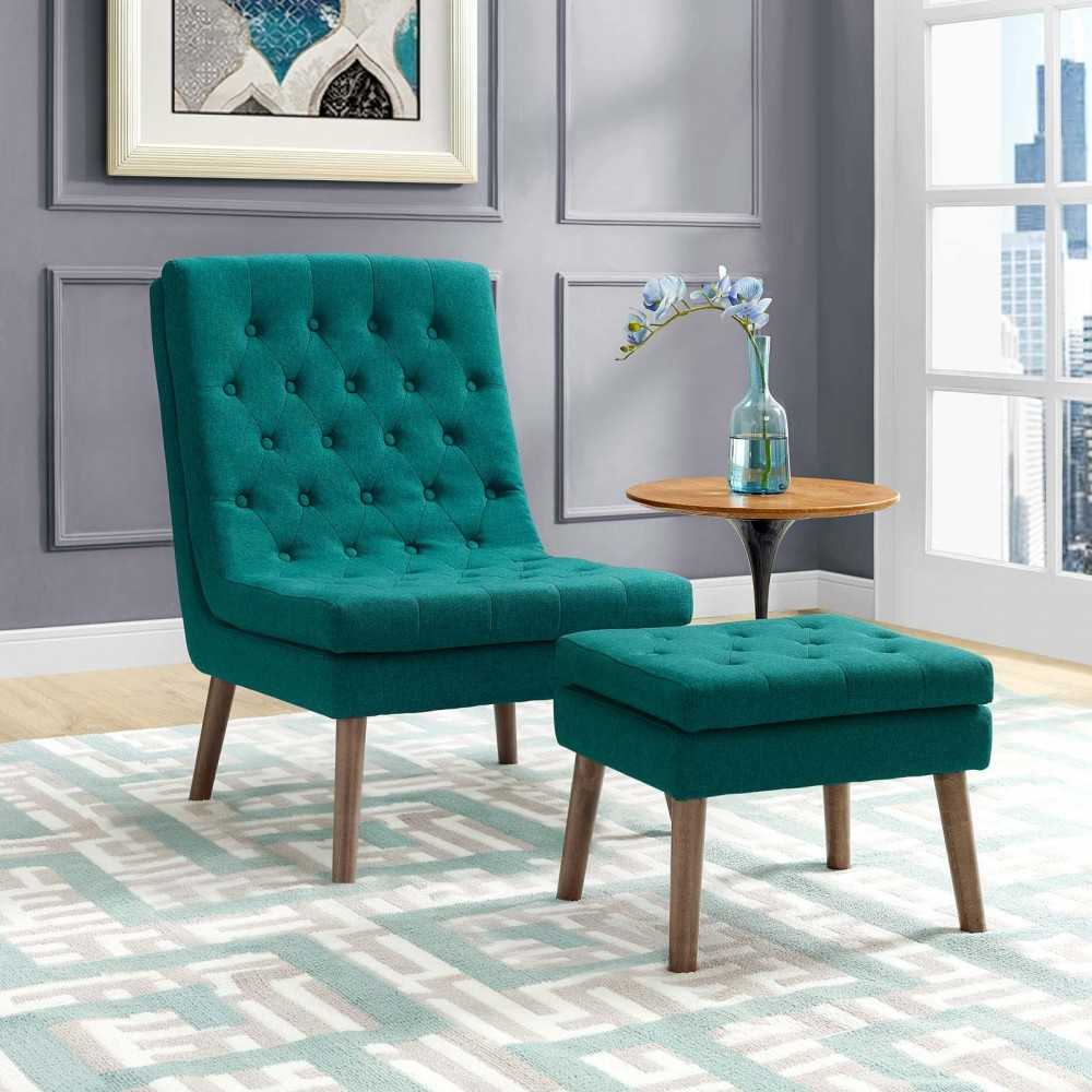 Modify Upholstered Lounge Chair and Ottoman, Teal