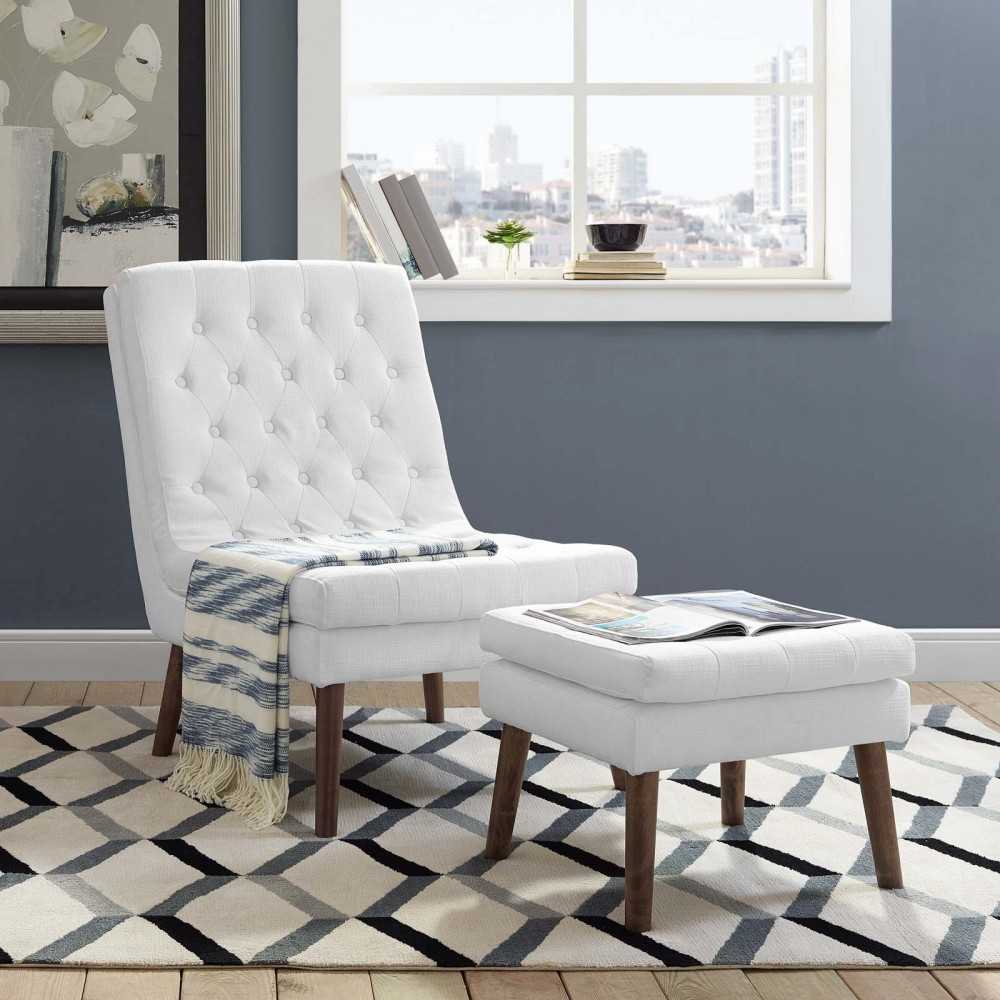Modify Upholstered Lounge Chair and Ottoman, White