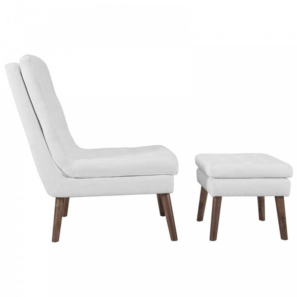 Modify Upholstered Lounge Chair and Ottoman, White