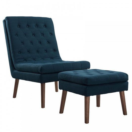 Modify Upholstered Lounge Chair and Ottoman, Azure