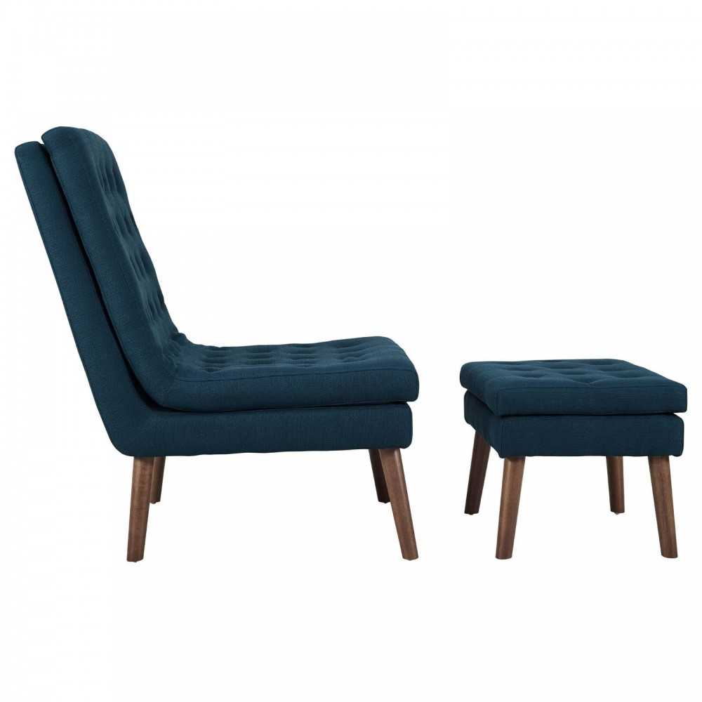 Modify Upholstered Lounge Chair and Ottoman, Azure