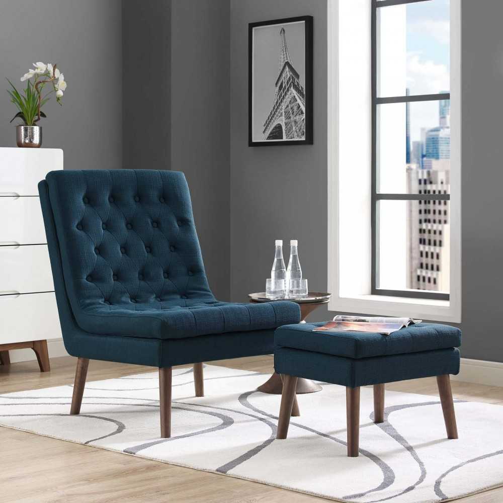Modify Upholstered Lounge Chair and Ottoman, Azure