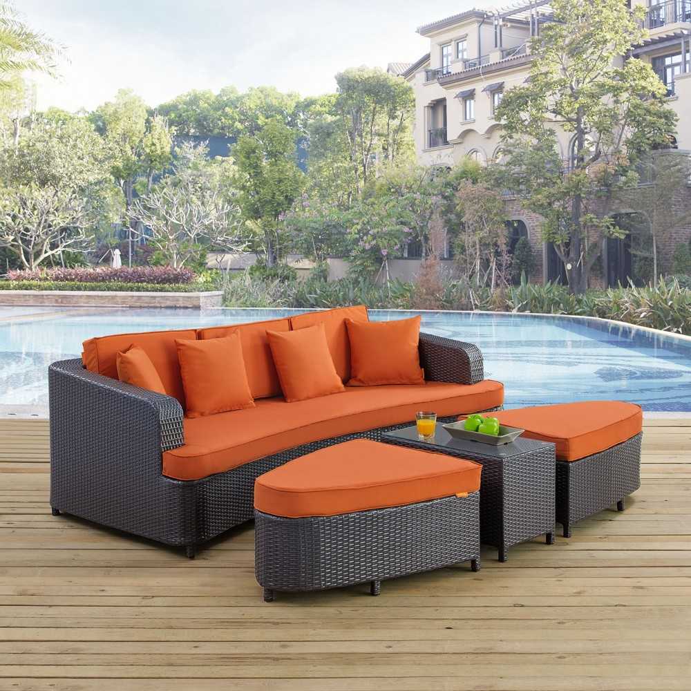 Monterey 4 Piece Outdoor Patio Sofa Set, Brown Orange