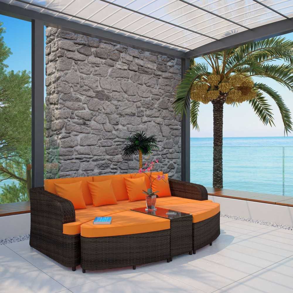 Monterey 4 Piece Outdoor Patio Sofa Set, Brown Orange