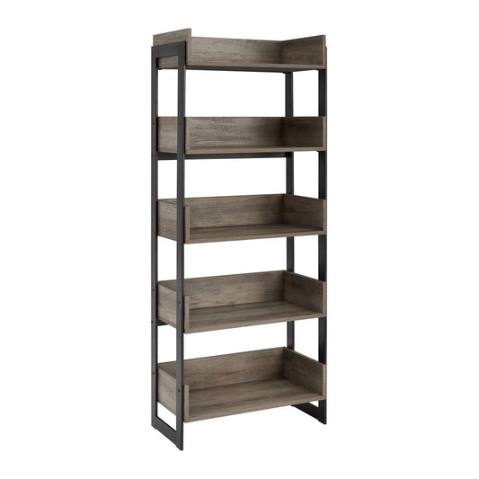 Morty 64" Metal and Wood 5 Shelf Bookshelf - Gray Wash