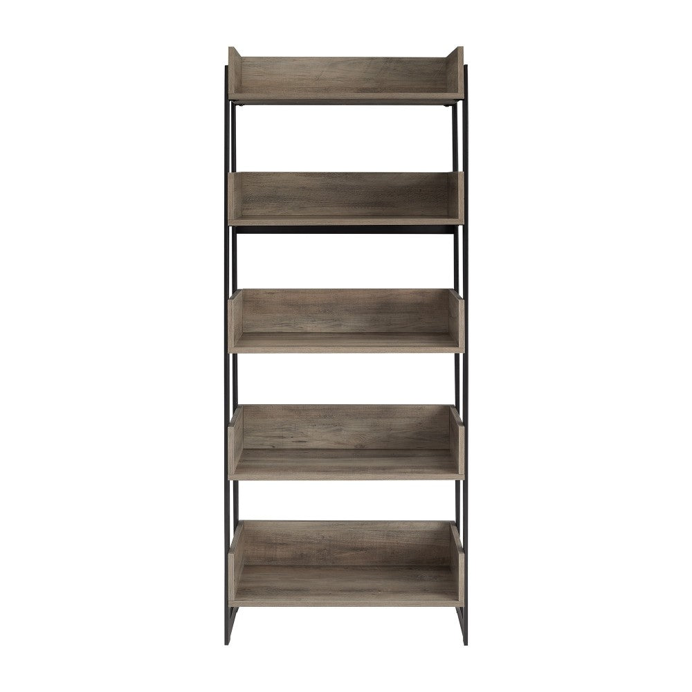 Morty 64" Metal and Wood 5 Shelf Bookshelf - Gray Wash