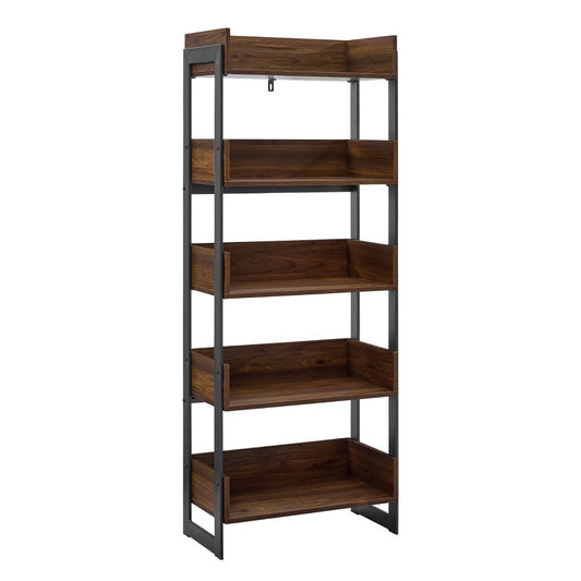 Morty 64" Metal and Wood 5 Shelf Bookshelf - Dark Walnut