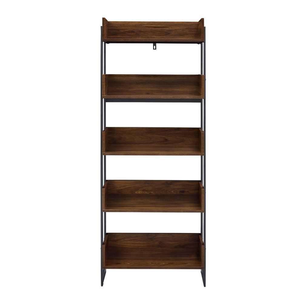 Morty 64" Metal and Wood 5 Shelf Bookshelf - Dark Walnut